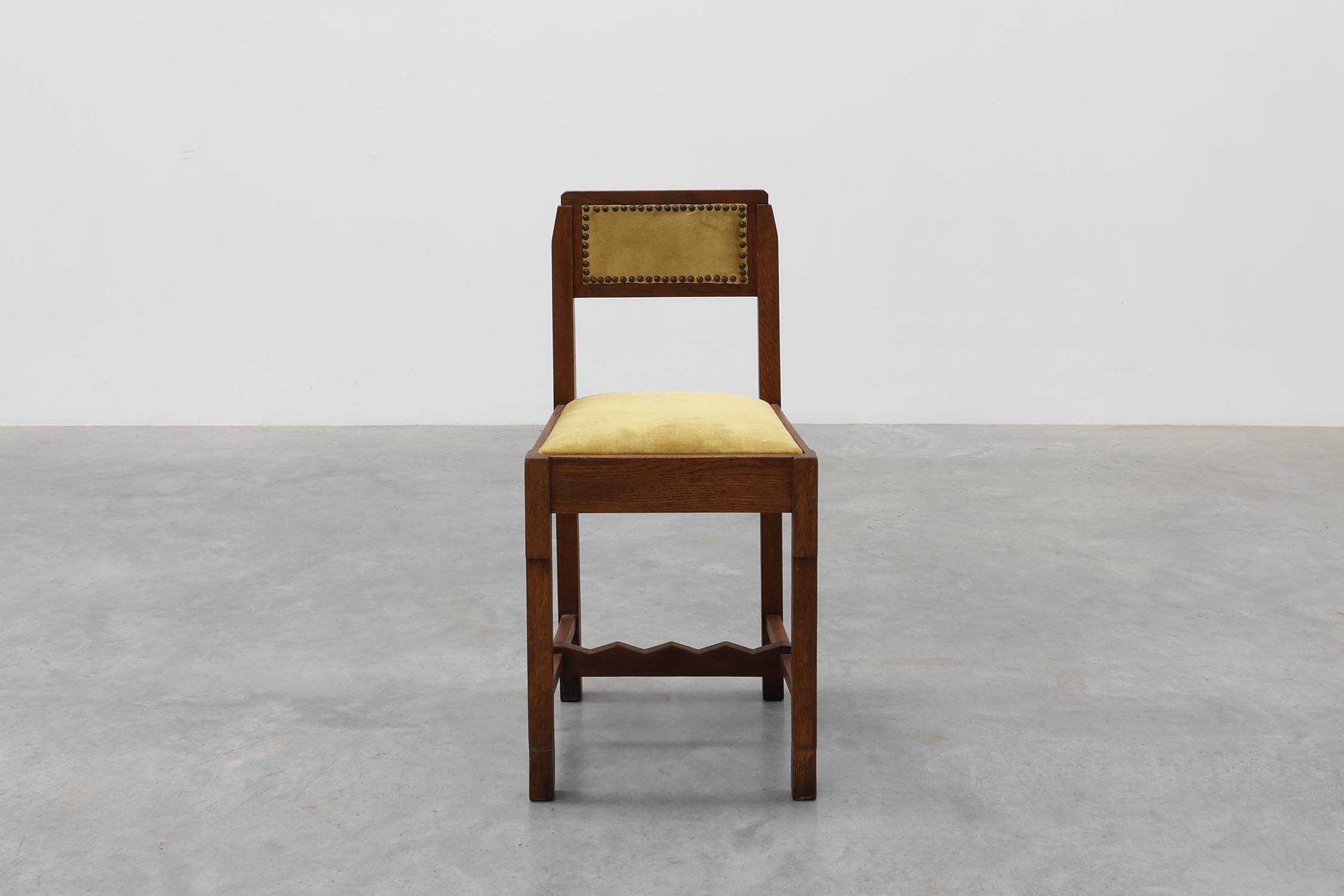 Belgian Art Deco Oak Side Chair with Yellow Upholstery, 1920sthumbnail